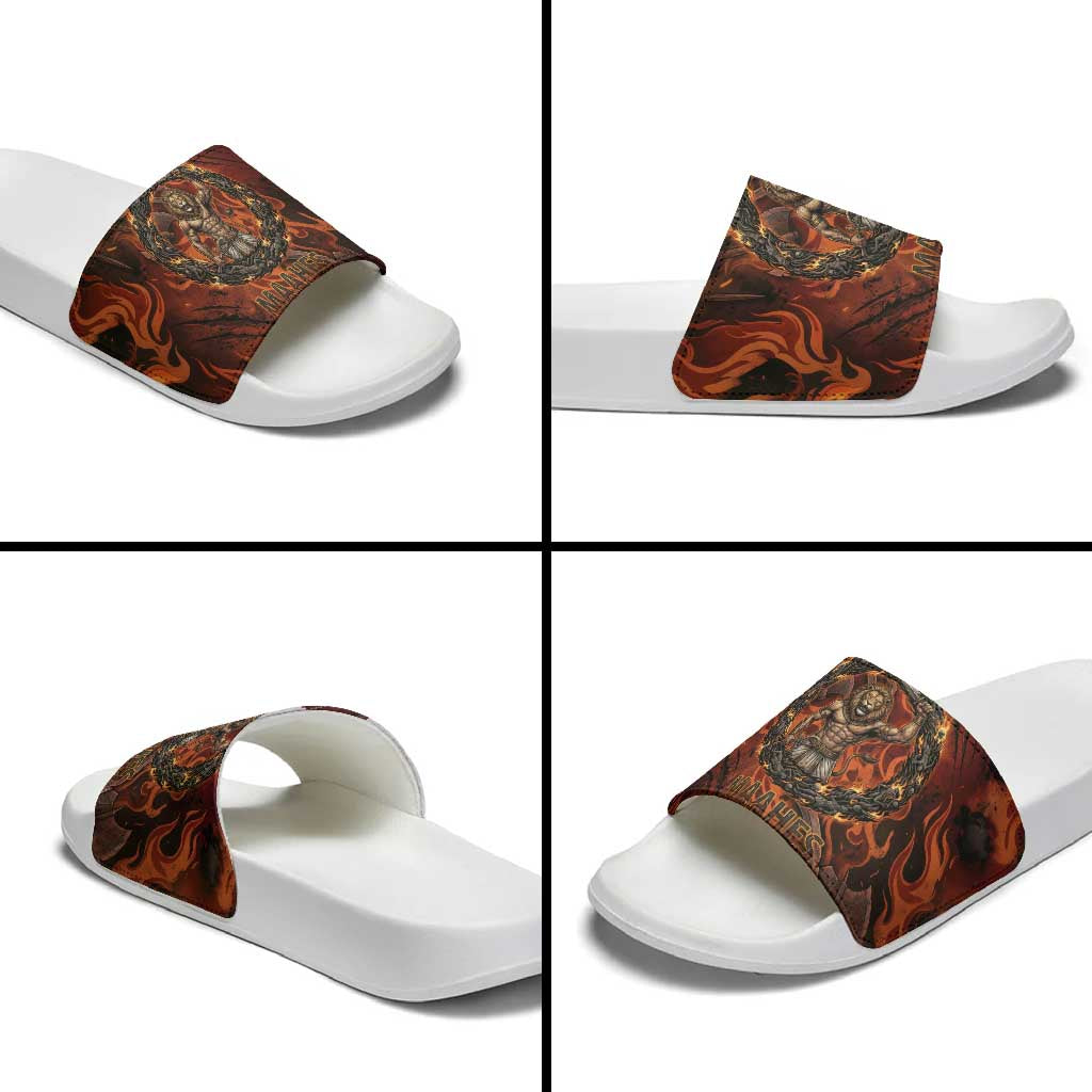 Maahes Slide Sandals Ancient Egyptian Fiery Red Flame - Roaring Lion Head - African Pride
