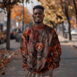 Maahes Sweatshirt Ancient Egyptian Fiery Red Flame - Roaring Lion Head - African Pride