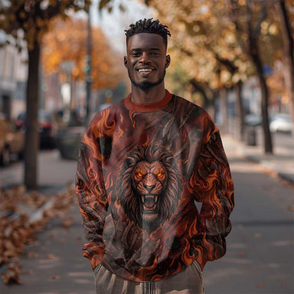 Maahes Sweatshirt Ancient Egyptian Fiery Red Flame - Roaring Lion Head - African Pride