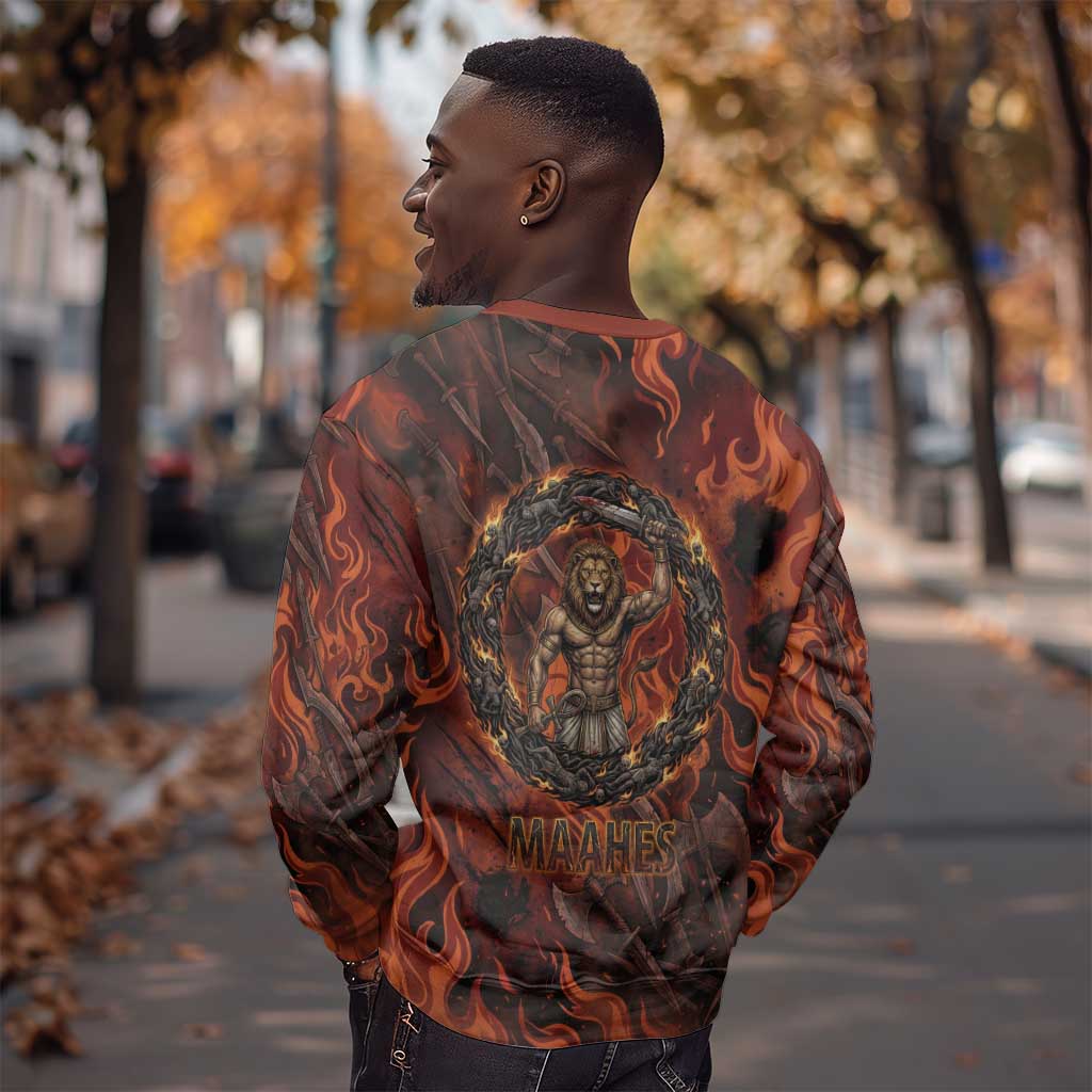 Maahes Sweatshirt Ancient Egyptian Fiery Red Flame - Roaring Lion Head - African Pride