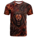 Maahes T shirt Ancient Egyptian Fiery Red Flame - Roaring Lion Head - African Pride