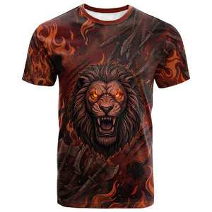 Maahes T shirt Ancient Egyptian Fiery Red Flame - Roaring Lion Head - African Pride