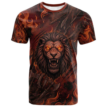 Maahes T shirt Ancient Egyptian Fiery Red Flame - Roaring Lion Head - African Pride