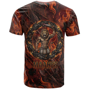 Maahes T shirt Ancient Egyptian Fiery Red Flame - Roaring Lion Head - African Pride