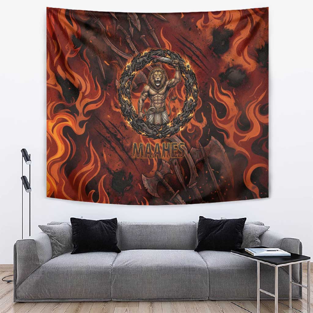 Maahes Tapestry Ancient Egyptian Fiery Red Flame - Roaring Lion Head - African Pride