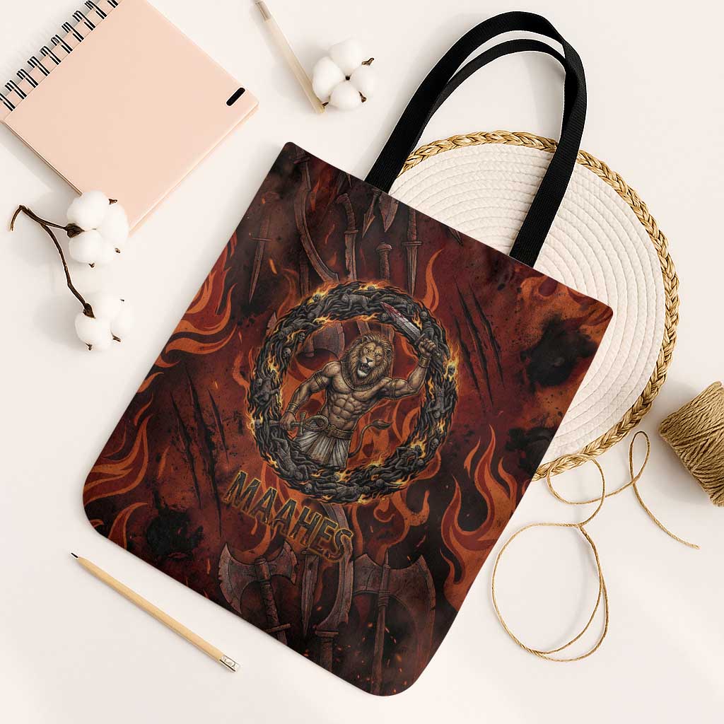 Maahes Tote Bag Ancient Egyptian Fiery Red Flame - Roaring Lion Head - African Pride