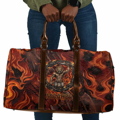 Maahes Travel Bag Ancient Egyptian Fiery Red Flame - Roaring Lion Head - African Pride