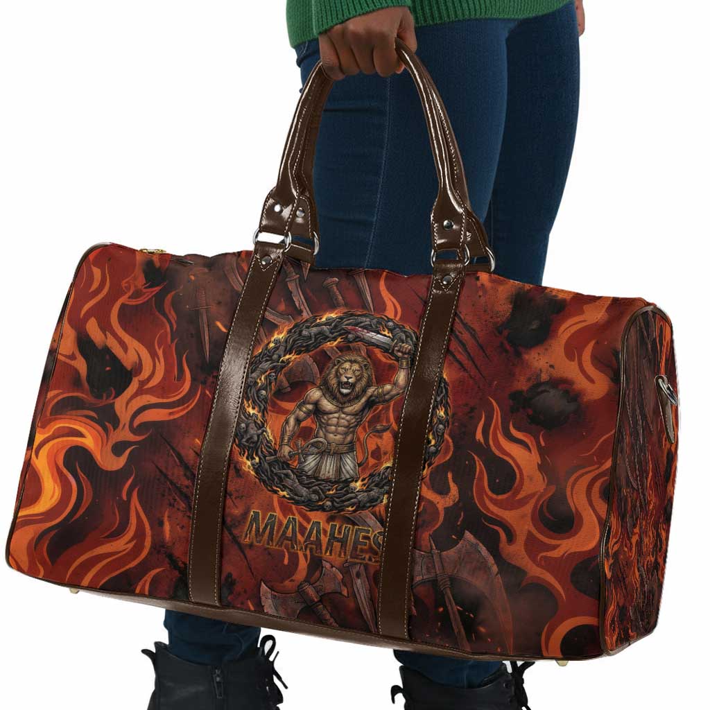 Maahes Travel Bag Ancient Egyptian Fiery Red Flame - Roaring Lion Head - African Pride
