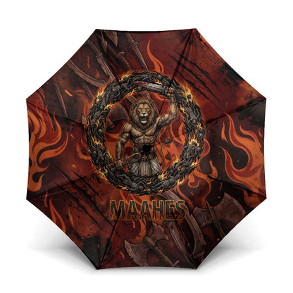Maahes Umbrella Ancient Egyptian Fiery Red Flame - Roaring Lion Head - African Pride