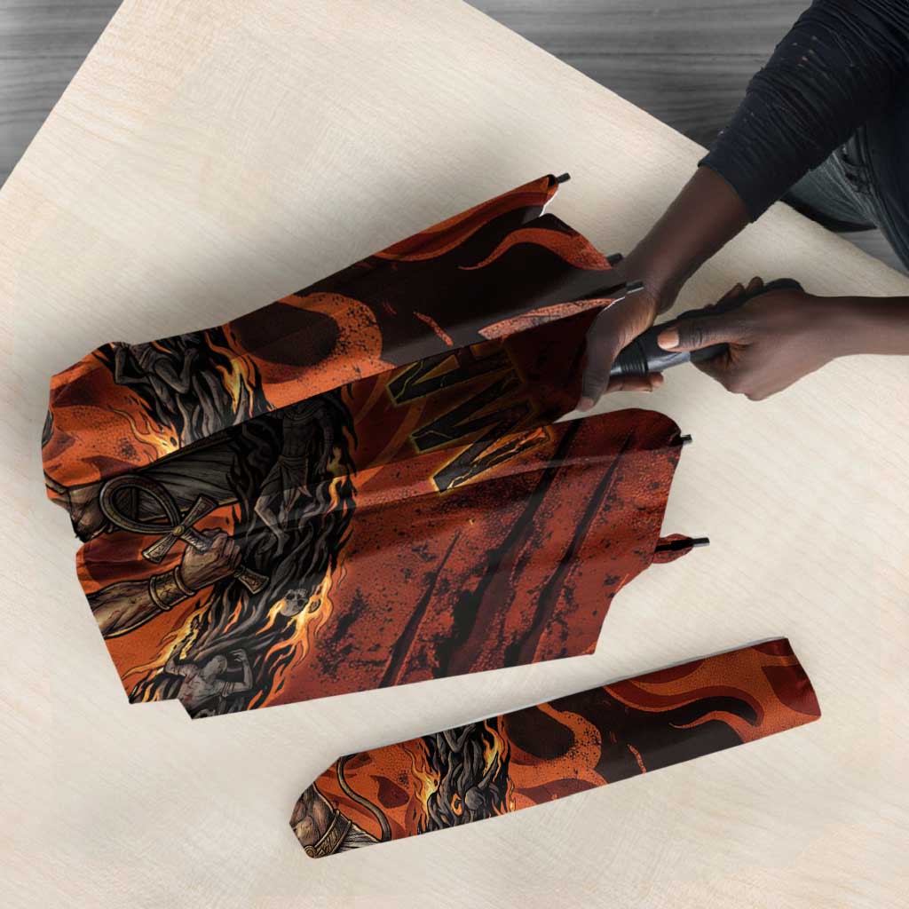 Maahes Umbrella Ancient Egyptian Fiery Red Flame - Roaring Lion Head - African Pride
