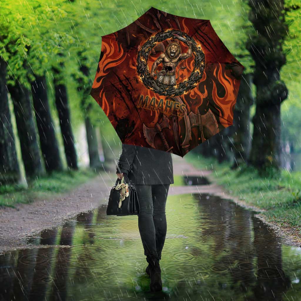 Maahes Umbrella Ancient Egyptian Fiery Red Flame - Roaring Lion Head - African Pride