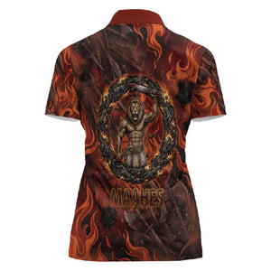 Maahes Women Polo Shirt Ancient Egyptian Fiery Red Flame - Roaring Lion Head - African Pride