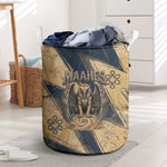 Maahes Ancient Egyptian Laundry Basket Geometric Pattern Winged Lion Deity, and Sacred Lotus Motif - African Pride