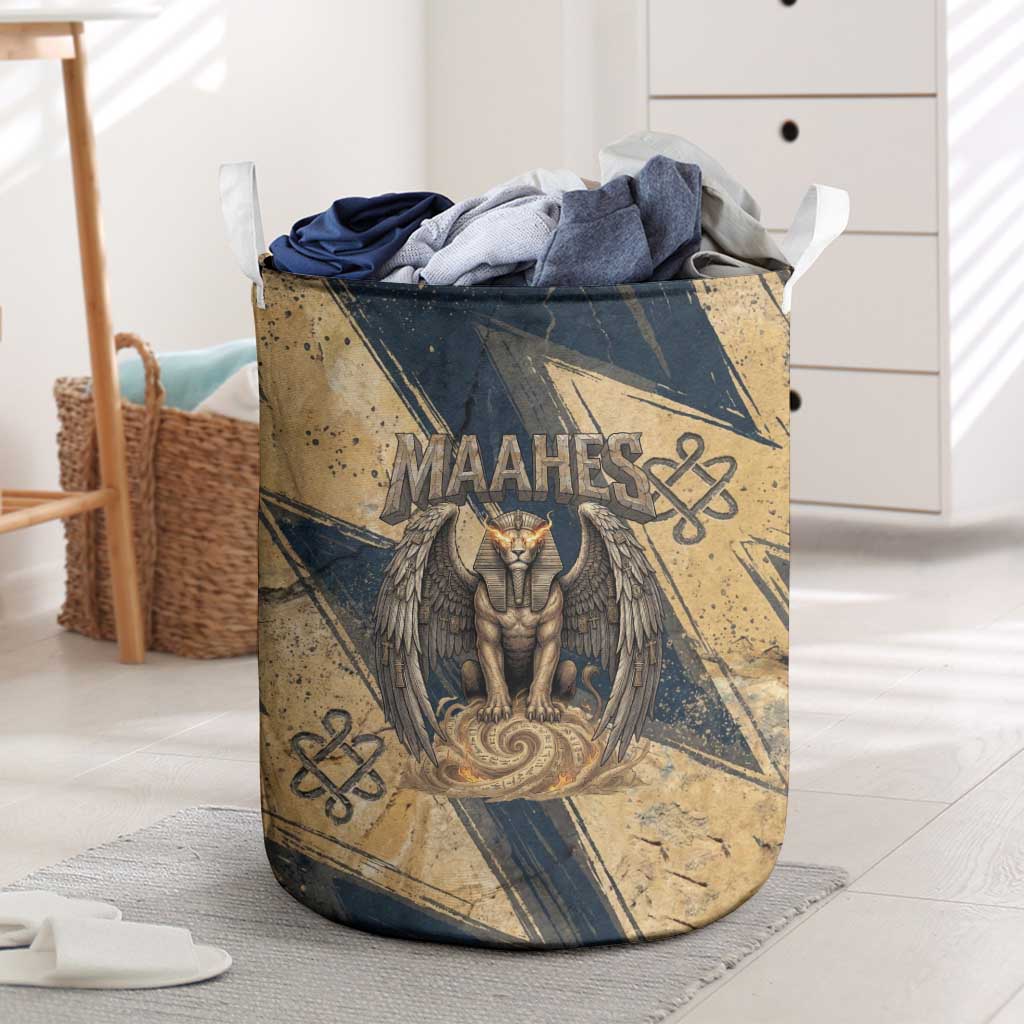 Maahes Ancient Egyptian Laundry Basket Geometric Pattern Winged Lion Deity, and Sacred Lotus Motif - African Pride