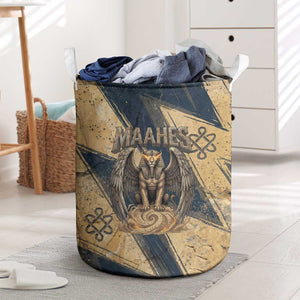 Maahes Ancient Egyptian Laundry Basket Geometric Pattern Winged Lion Deity, and Sacred Lotus Motif - African Pride