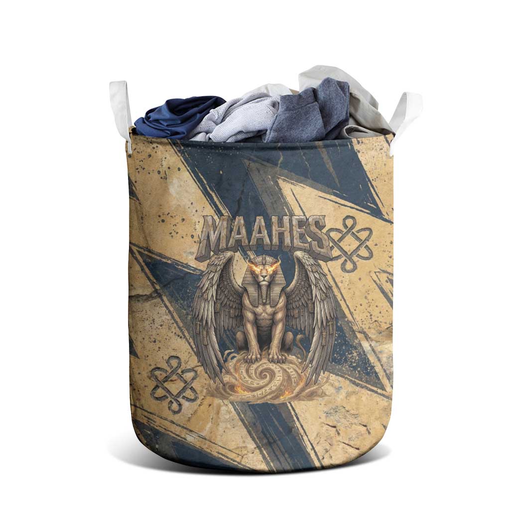 Maahes Ancient Egyptian Laundry Basket Geometric Pattern Winged Lion Deity, and Sacred Lotus Motif - African Pride