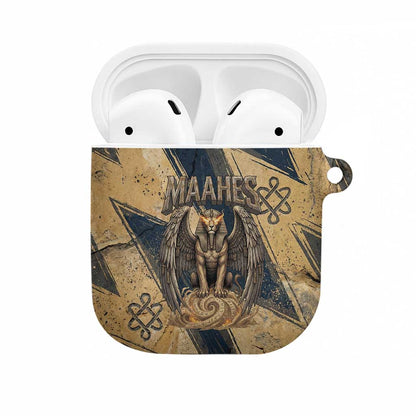 Maahes Ancient Egyptian AirPods Case Geometric Pattern Winged Lion Deity, and Sacred Lotus Motif - African Pride
