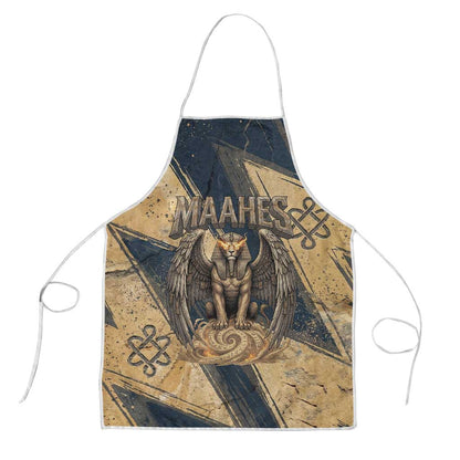 Maahes Ancient Egyptian Apron Geometric Pattern Winged Lion Deity, and Sacred Lotus Motif - African Pride