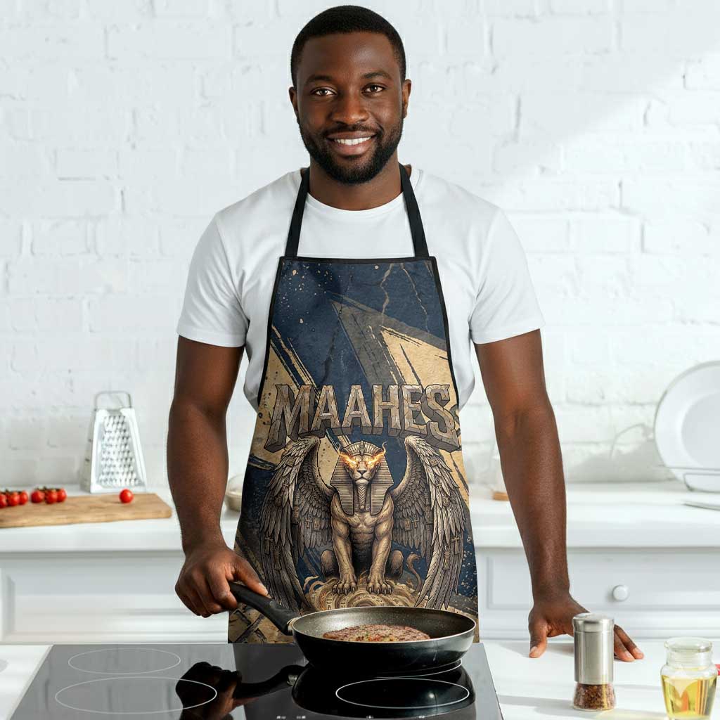 Maahes Ancient Egyptian Apron Geometric Pattern Winged Lion Deity, and Sacred Lotus Motif - African Pride