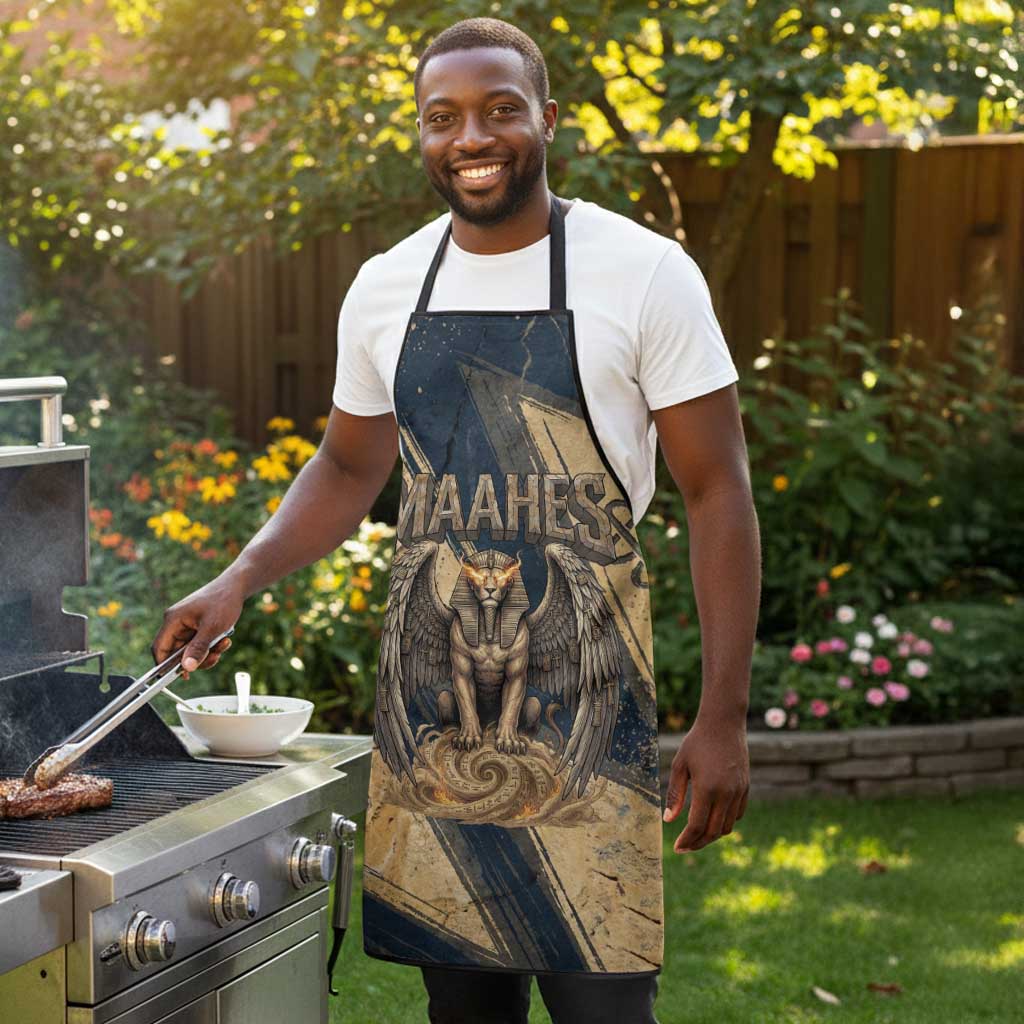 Maahes Ancient Egyptian Apron Geometric Pattern Winged Lion Deity, and Sacred Lotus Motif - African Pride