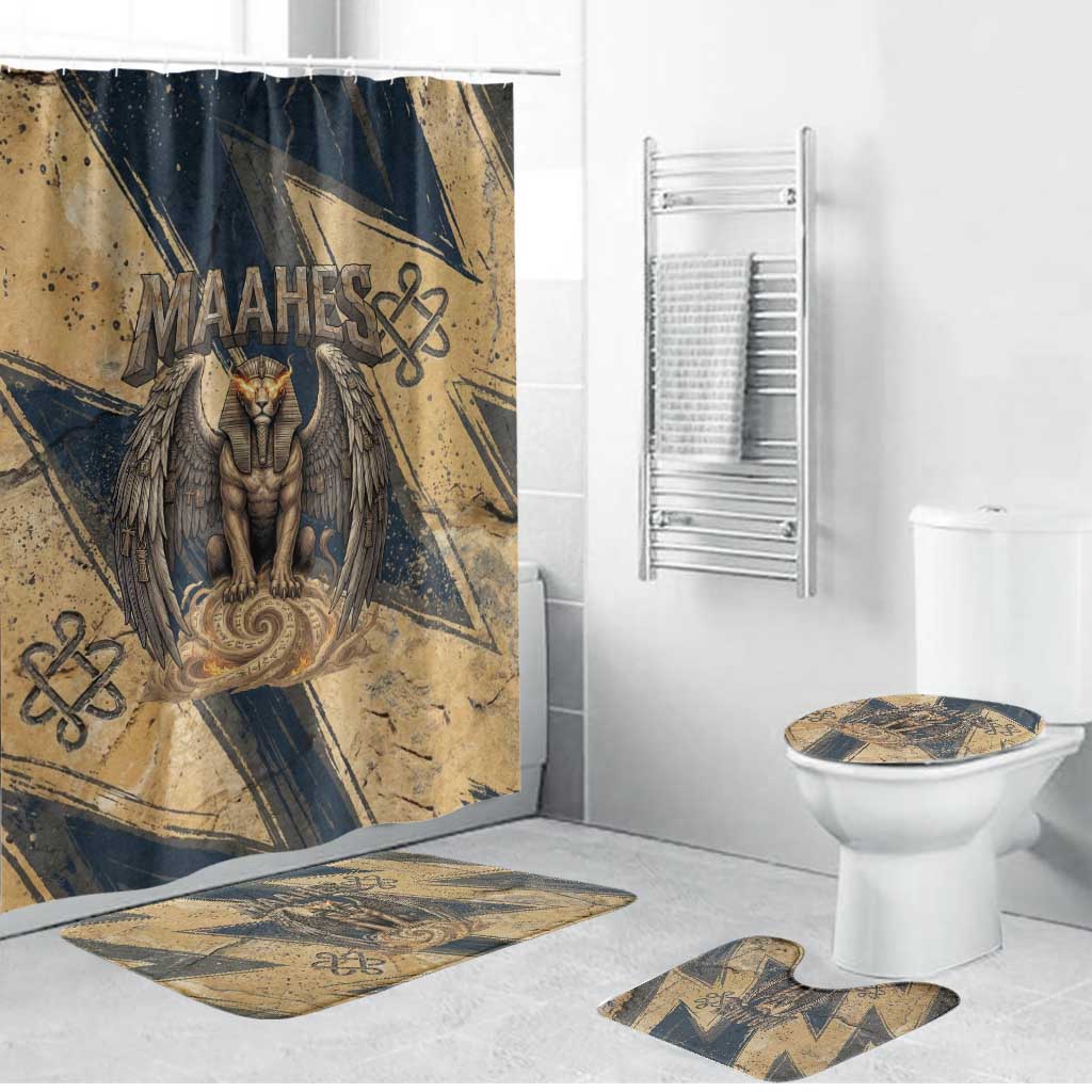 Maahes Ancient Egyptian Bathroom Set Geometric Pattern Winged Lion Deity, and Sacred Lotus Motif - African Pride