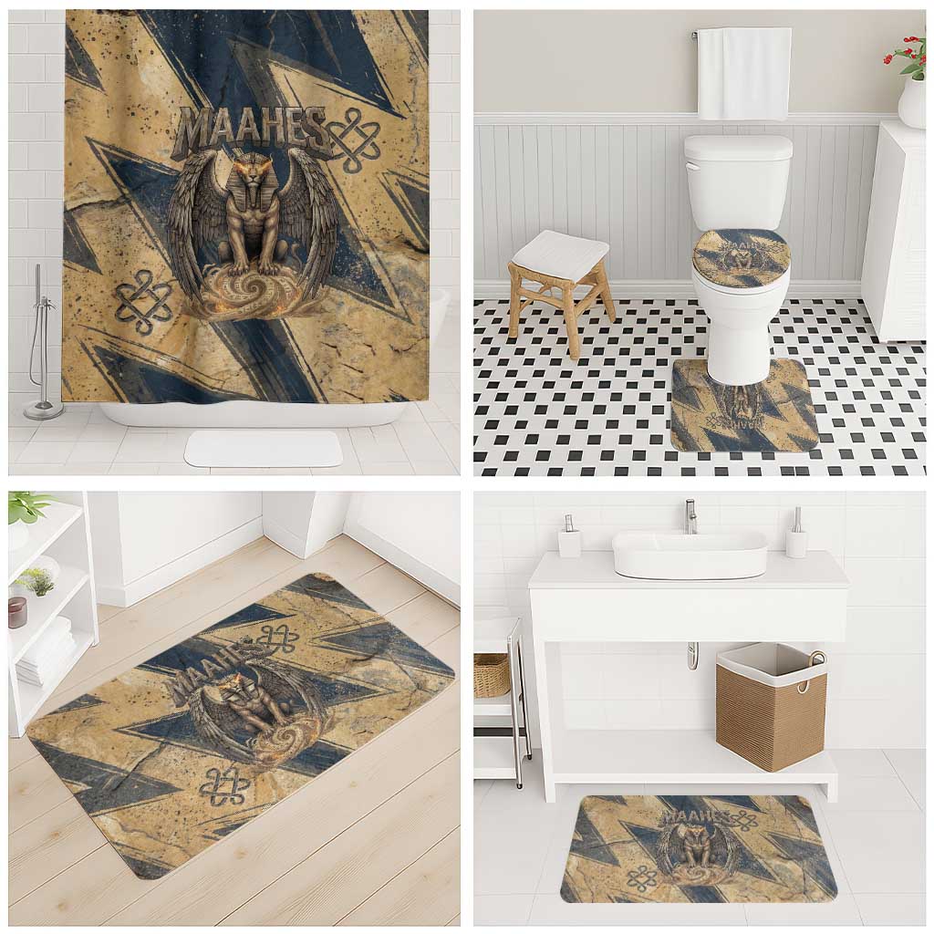 Maahes Ancient Egyptian Bathroom Set Geometric Pattern Winged Lion Deity, and Sacred Lotus Motif - African Pride