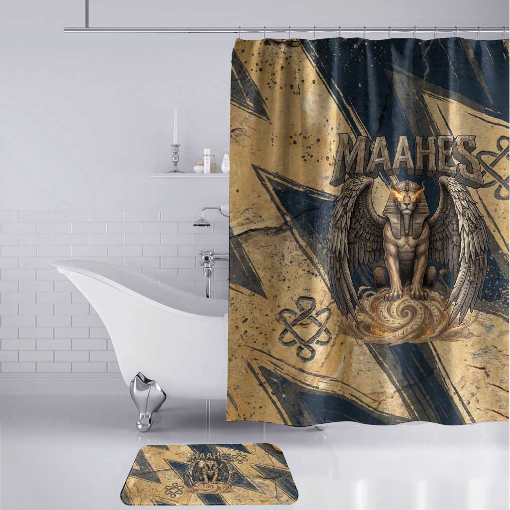 Maahes Ancient Egyptian Bathroom Set Geometric Pattern Winged Lion Deity, and Sacred Lotus Motif - African Pride
