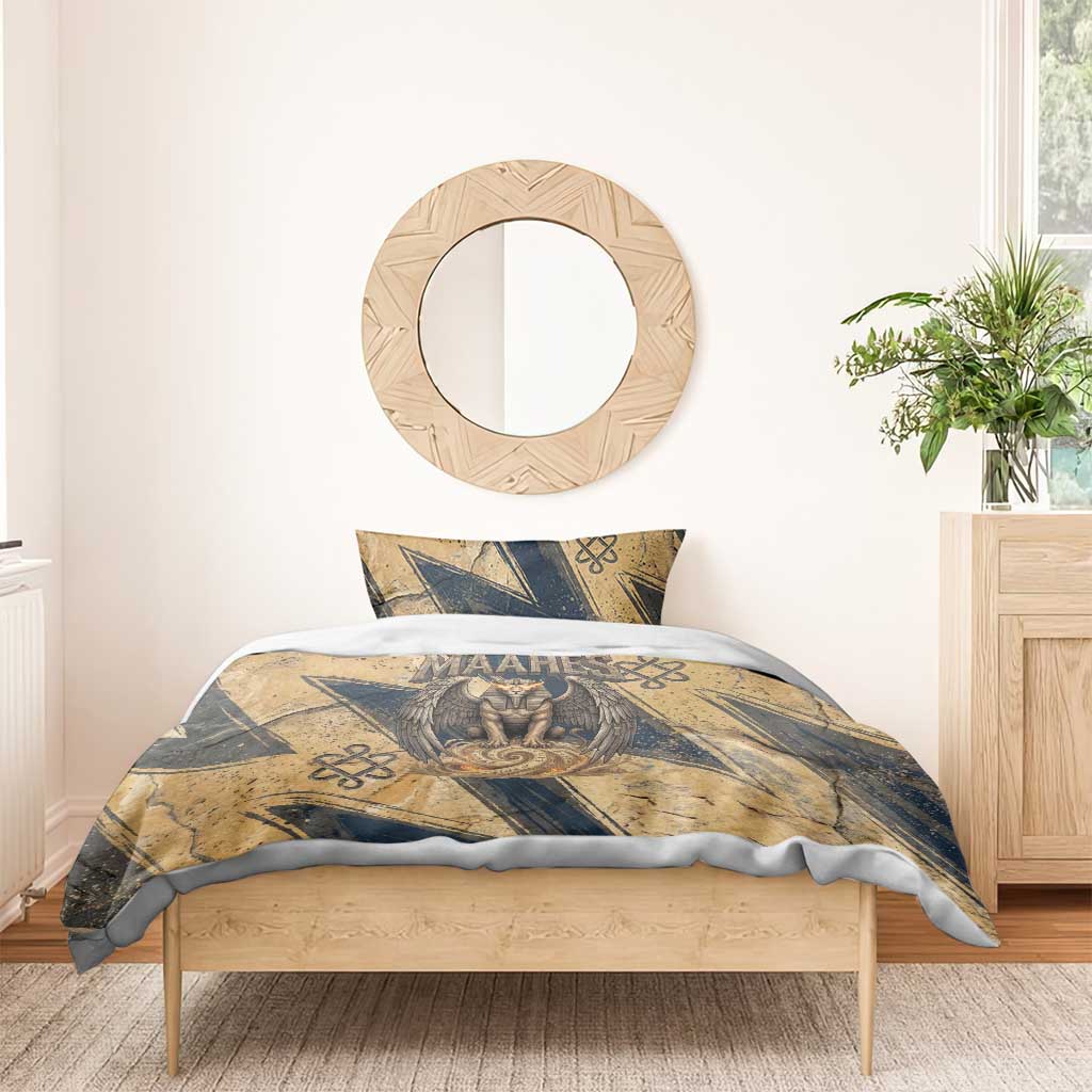 Maahes Ancient Egyptian Bedding Set Geometric Pattern Winged Lion Deity, and Sacred Lotus Motif - African Pride