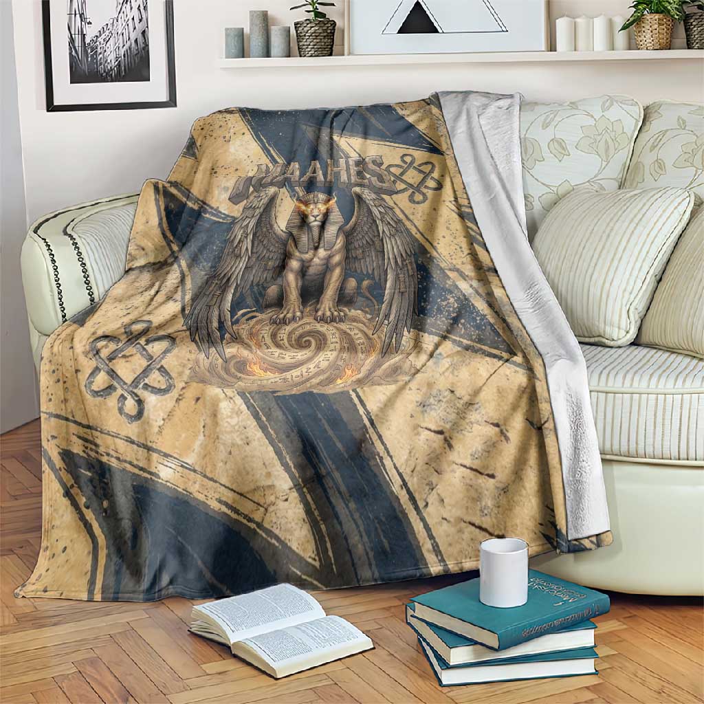 Maahes Ancient Egyptian Blanket Geometric Pattern Winged Lion Deity, and Sacred Lotus Motif - African Pride