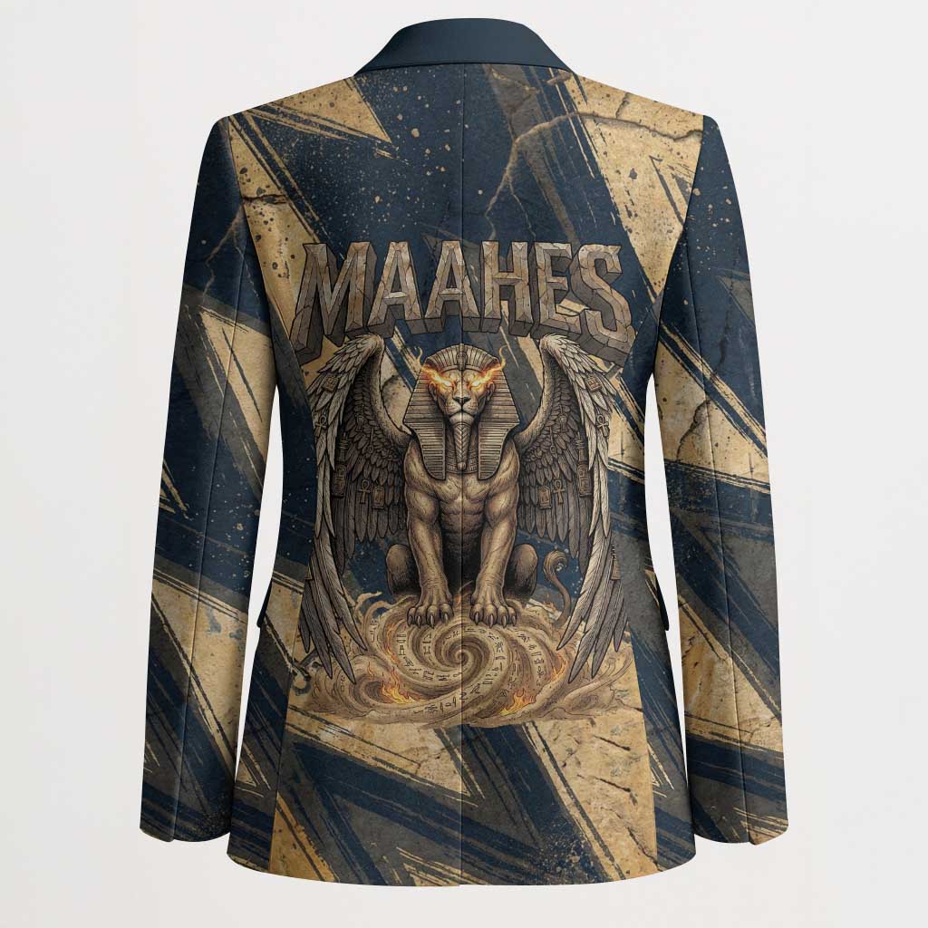 Maahes Ancient Egyptian Blazer Geometric Pattern Winged Lion Deity, and Sacred Lotus Motif - African Pride