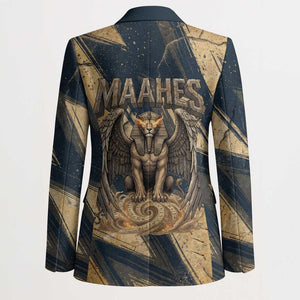 Maahes Ancient Egyptian Blazer Geometric Pattern Winged Lion Deity, and Sacred Lotus Motif - African Pride