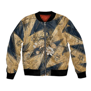 Maahes Ancient Egyptian Bomber Jacket Geometric Pattern Winged Lion Deity, and Sacred Lotus Motif - African Pride