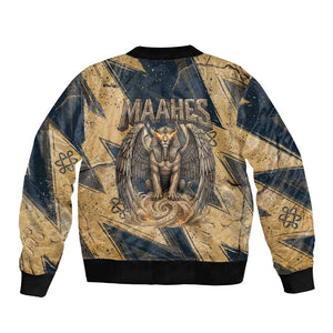 Maahes Ancient Egyptian Bomber Jacket Geometric Pattern Winged Lion Deity, and Sacred Lotus Motif - African Pride
