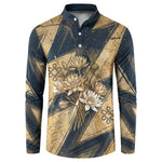 Maahes Ancient Egyptian Button Sweatshirt Geometric Pattern Winged Lion Deity, and Sacred Lotus Motif