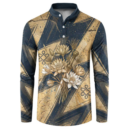 Maahes Ancient Egyptian Button Sweatshirt Geometric Pattern Winged Lion Deity, and Sacred Lotus Motif