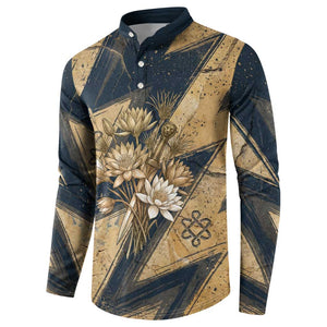 Maahes Ancient Egyptian Button Sweatshirt Geometric Pattern Winged Lion Deity, and Sacred Lotus Motif