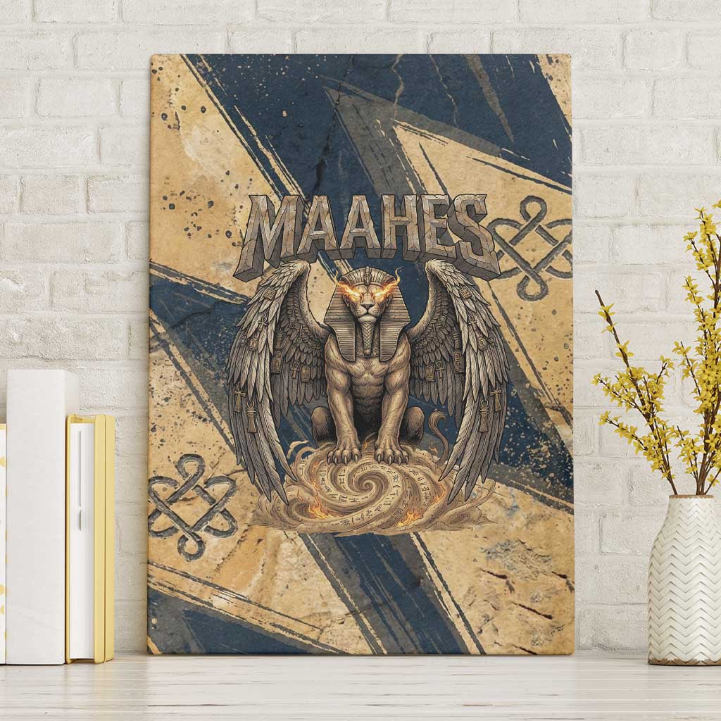Maahes Ancient Egyptian Canvas Wall Art Geometric Pattern Winged Lion Deity, and Sacred Lotus Motif - African Pride