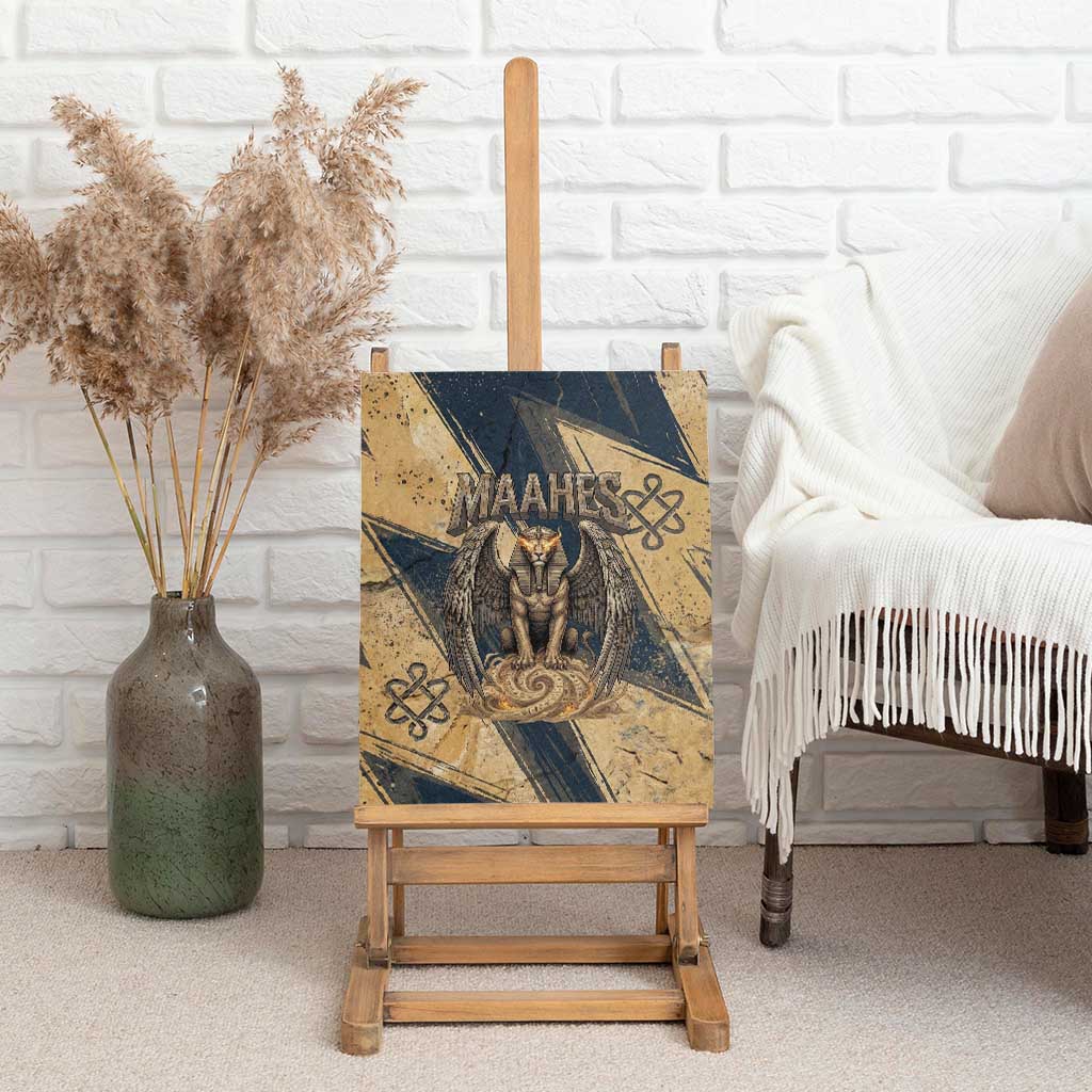 Maahes Ancient Egyptian Canvas Wall Art Geometric Pattern Winged Lion Deity, and Sacred Lotus Motif - African Pride