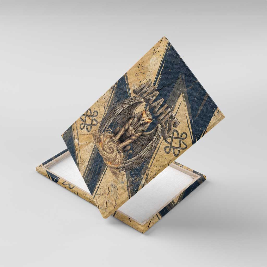 Maahes Ancient Egyptian Canvas Wall Art Geometric Pattern Winged Lion Deity, and Sacred Lotus Motif - African Pride