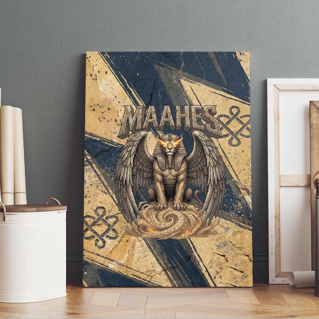 Maahes Ancient Egyptian Canvas Wall Art Geometric Pattern Winged Lion Deity, and Sacred Lotus Motif - African Pride