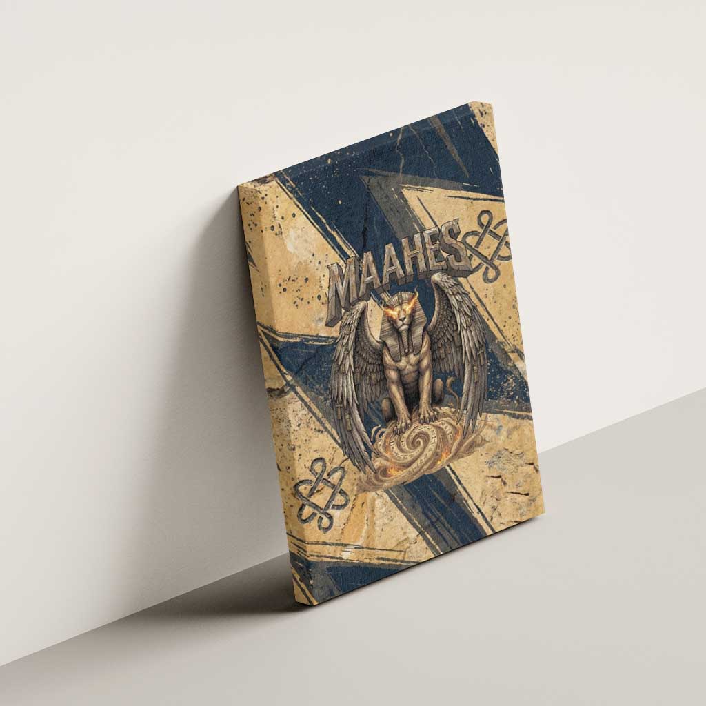 Maahes Ancient Egyptian Canvas Wall Art Geometric Pattern Winged Lion Deity, and Sacred Lotus Motif - African Pride