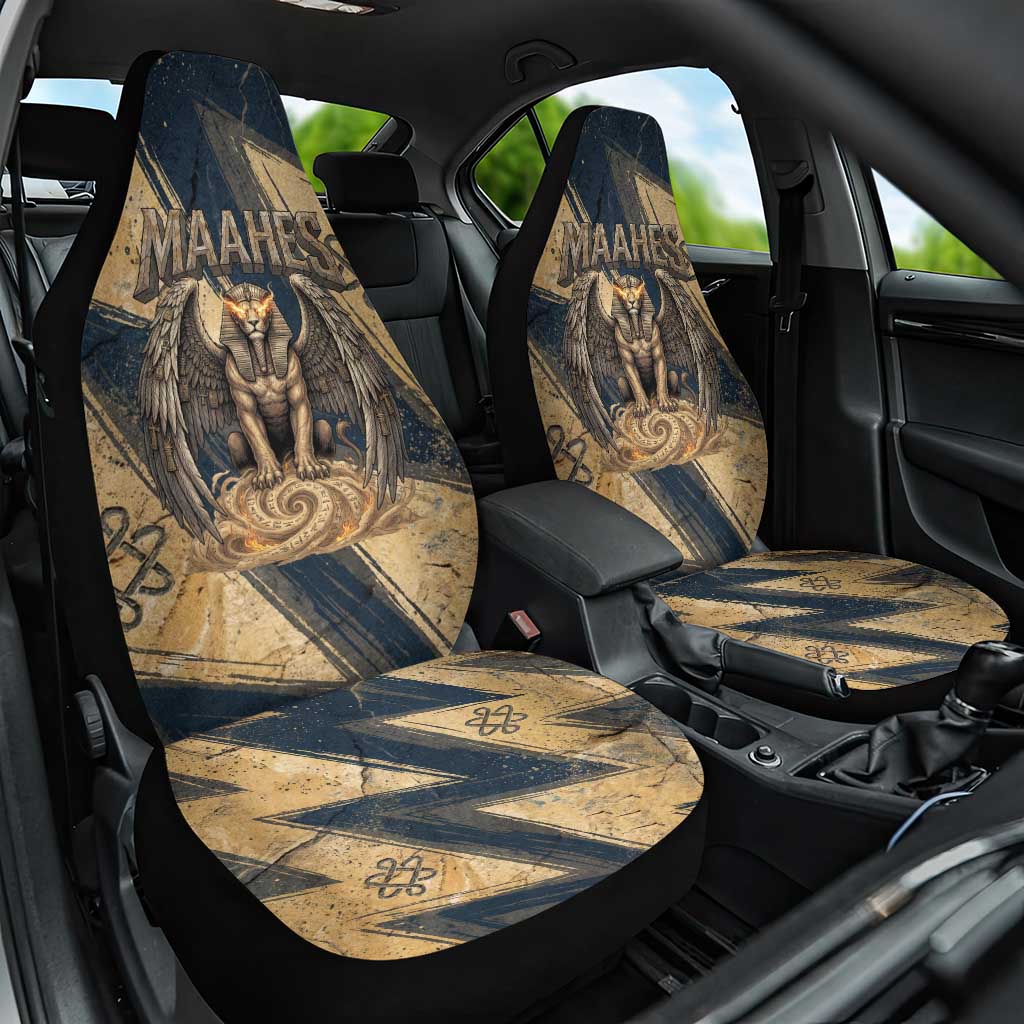 Maahes Ancient Egyptian Car Seat Cover Geometric Pattern Winged Lion Deity, and Sacred Lotus Motif - African Pride