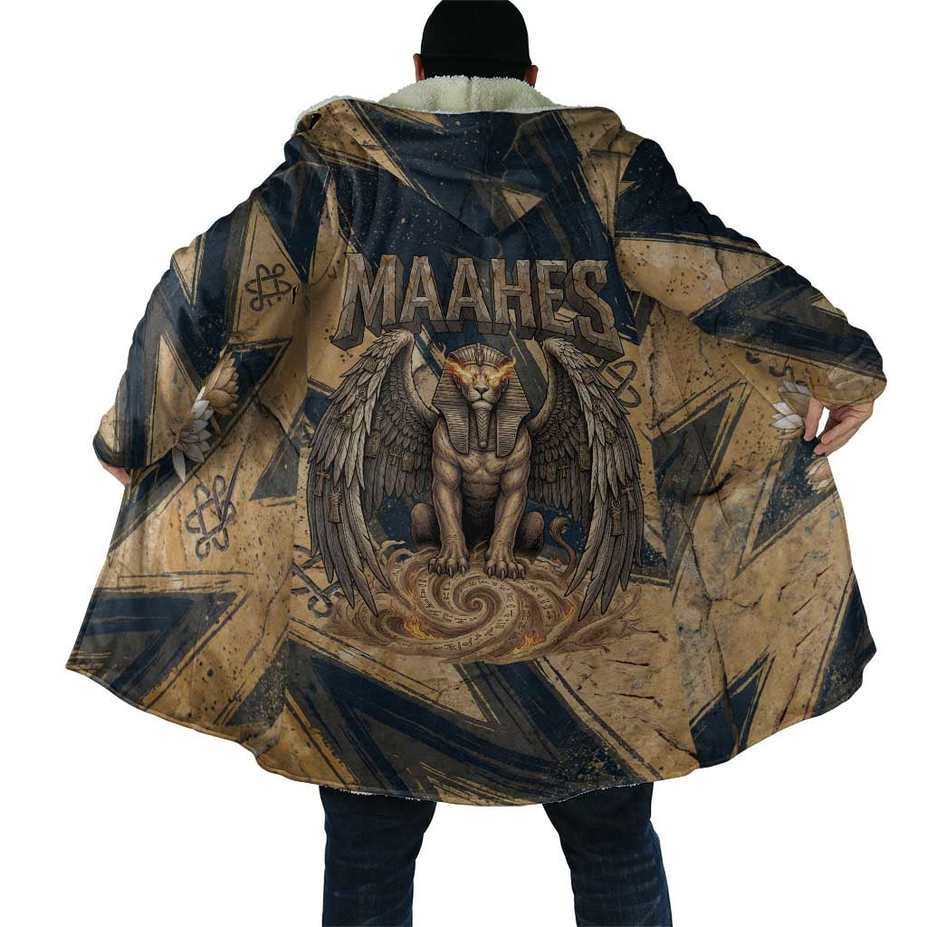 Maahes Ancient Egyptian Cloak Geometric Pattern Winged Lion Deity, and Sacred Lotus Motif - African Pride
