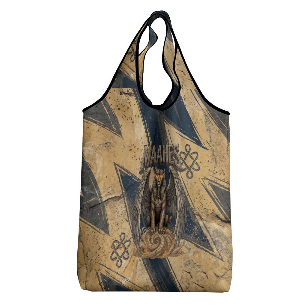 Maahes Ancient Egyptian Grocery Bag Geometric Pattern Winged Lion Deity, and Sacred Lotus Motif - African Pride