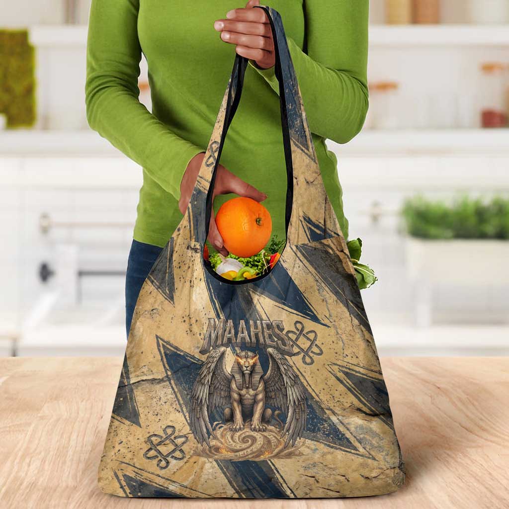 Maahes Ancient Egyptian Grocery Bag Geometric Pattern Winged Lion Deity, and Sacred Lotus Motif - African Pride