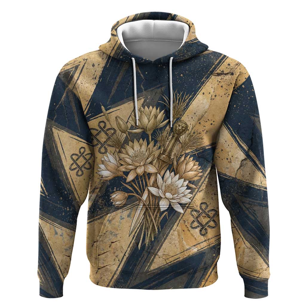 Maahes Ancient Egyptian Hoodie Geometric Pattern Winged Lion Deity, and Sacred Lotus Motif - African Pride