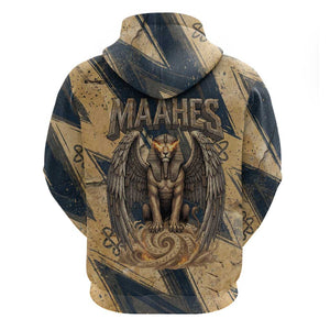 Maahes Ancient Egyptian Hoodie Geometric Pattern Winged Lion Deity, and Sacred Lotus Motif - African Pride