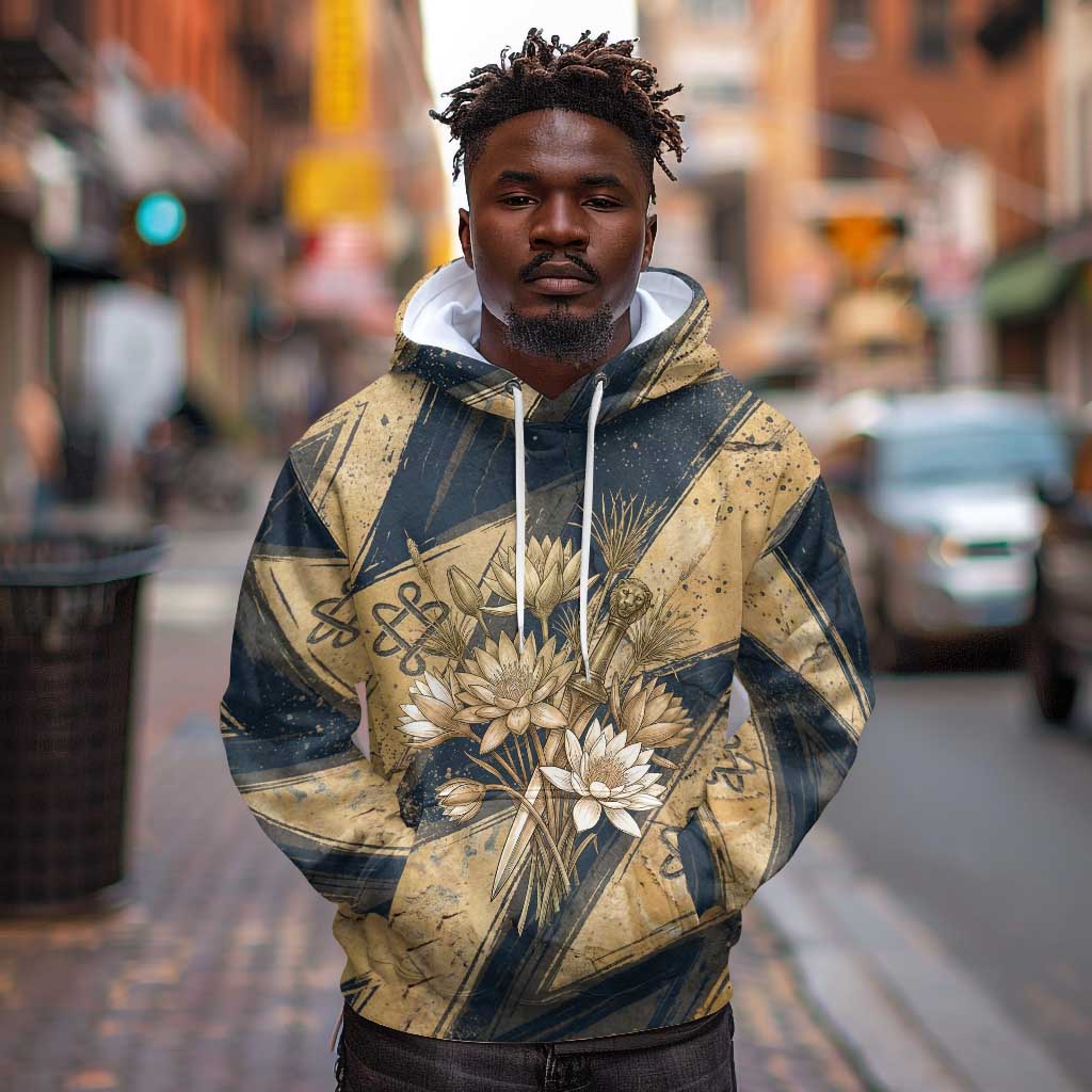 Maahes Ancient Egyptian Hoodie Geometric Pattern Winged Lion Deity, and Sacred Lotus Motif - African Pride