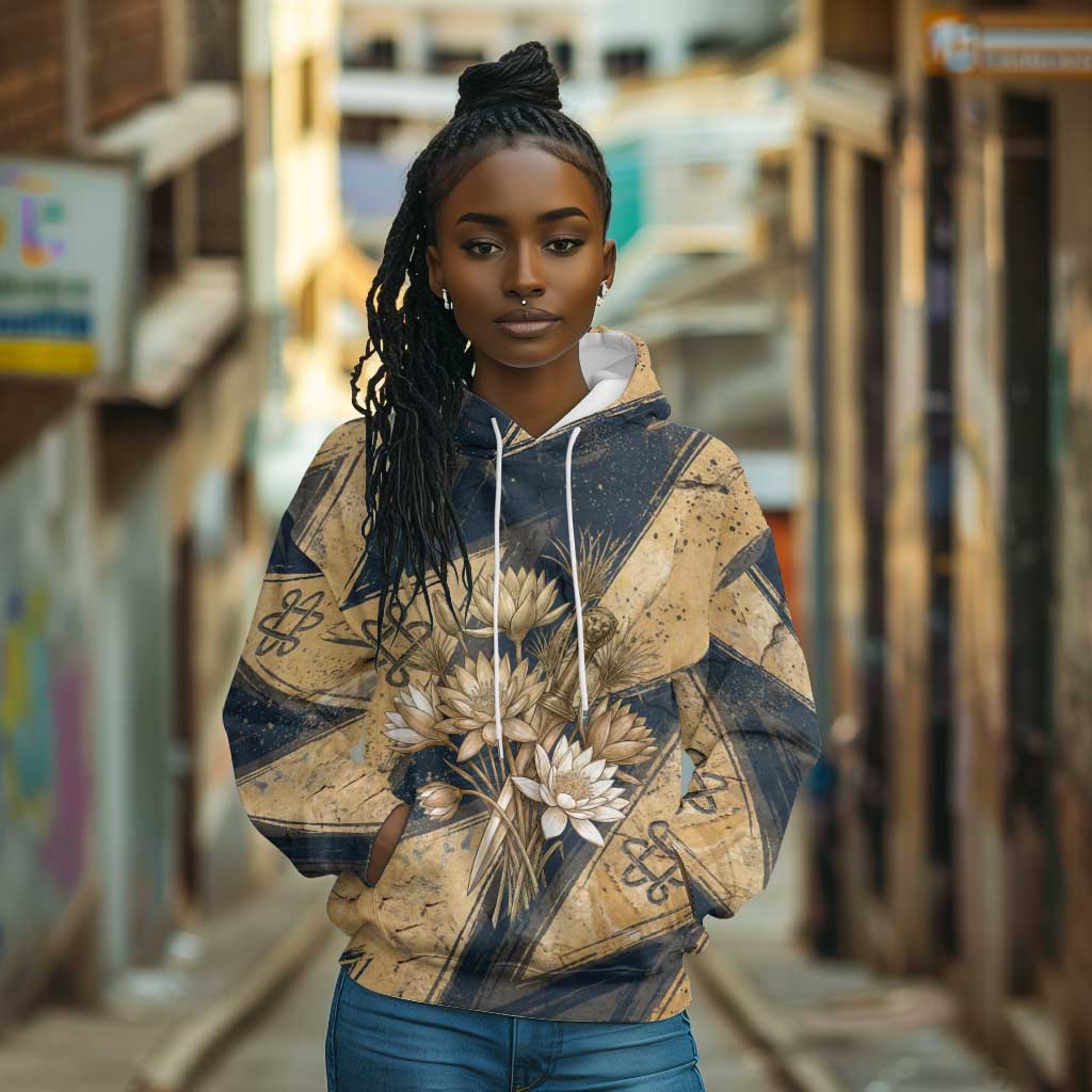 Maahes Ancient Egyptian Hoodie Geometric Pattern Winged Lion Deity, and Sacred Lotus Motif - African Pride