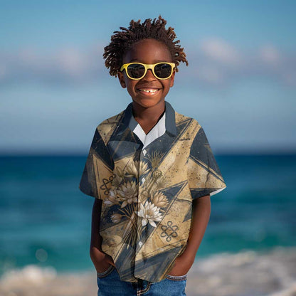 Maahes Ancient Egyptian Kid Hawaiian Shirt Geometric Pattern Winged Lion Deity, and Sacred Lotus Motif - African Pride